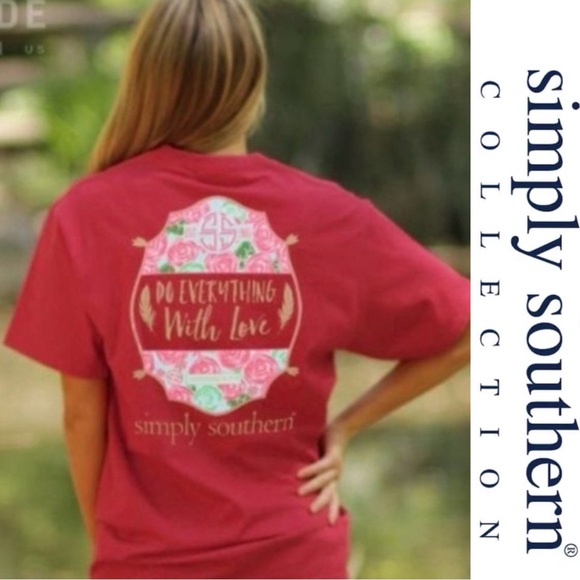 Simply Southern | Red & Gold "Do Everything With Love" Tee | Size Medium - Picture 2 of 14